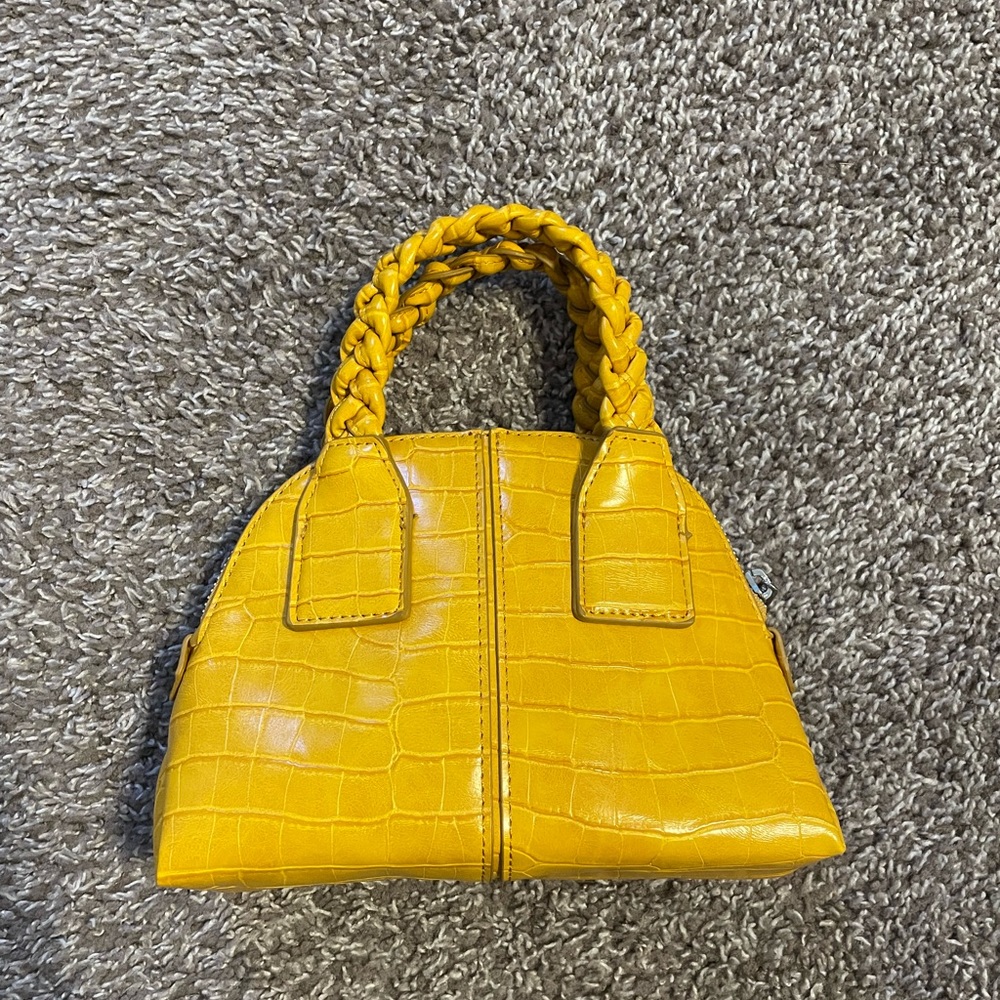 Zara Braided Handle Mini Bowling Bag Mustard Yellow Purse